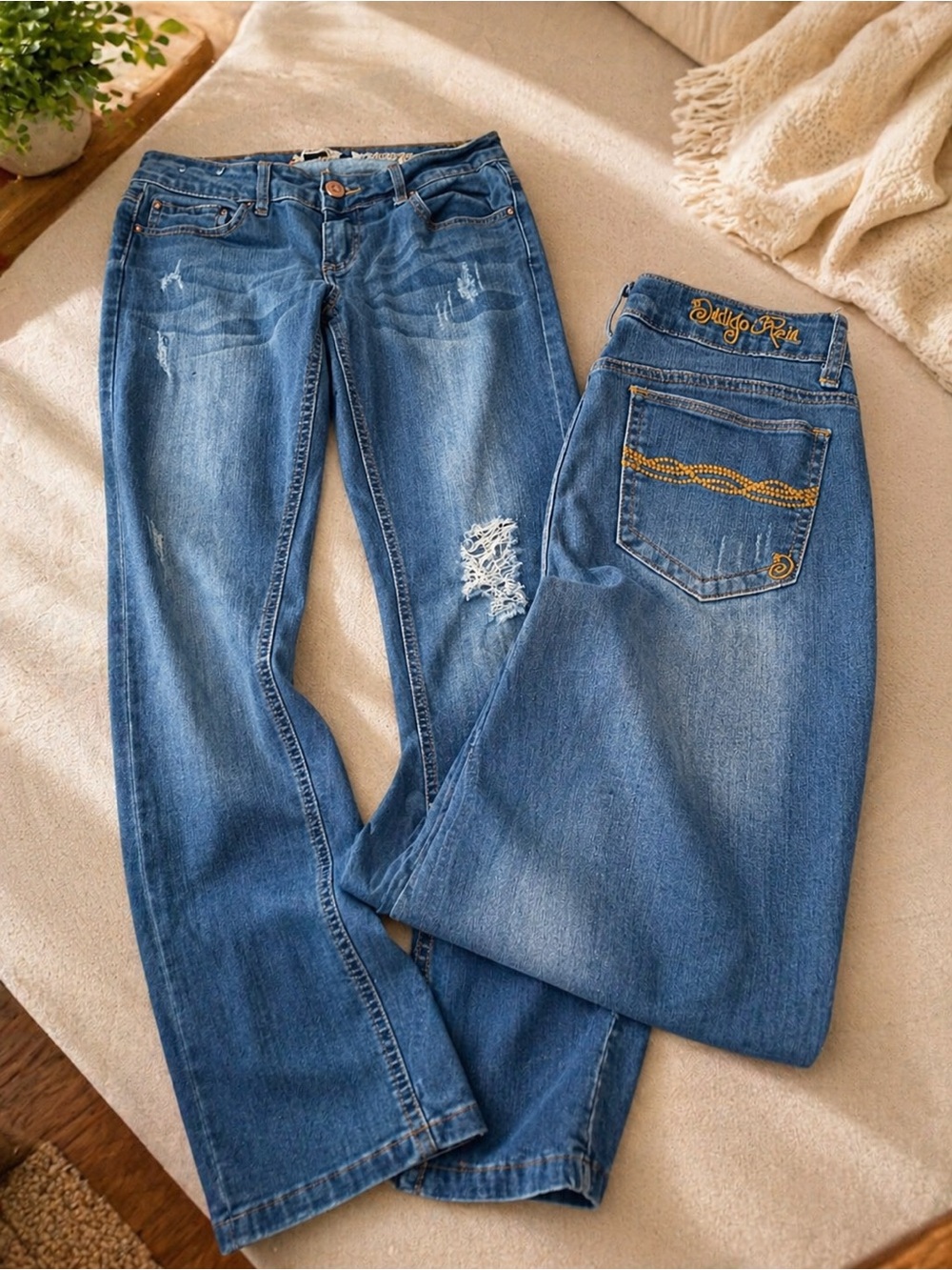 Indigo Rein Women’s Blue Boot Cut Jeans with Embroidered Pocket